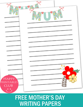 Free Mother S Day Writing Papers Writing Papers Template For Mothers Day