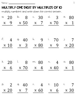 Preview of Free - Multiply One Digit by Multiples of 10 Worksheets