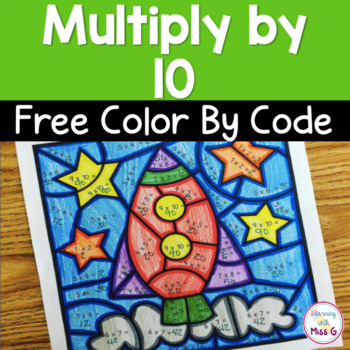 Preview of Free Multiply by 10 Coloring Page | Color By Number Worksheet