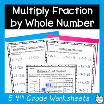Preview of Free Multiplying Fractions by Whole Numbers Worksheets 4th Grade