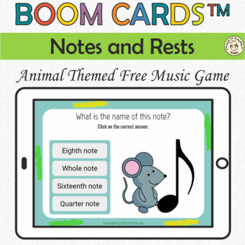 Preview of Free Music Boom Cards | Notes and Rests | Animal Themed