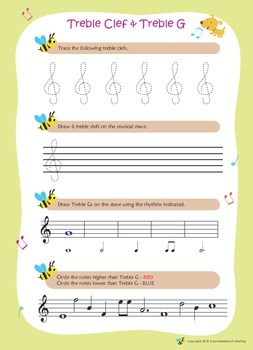Preview of Music Bumblebees Free Music Notation Worksheets - Treble Clef