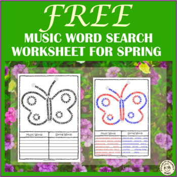 Preview of Free Music Word Search Worksheet for Spring | Distance Learning