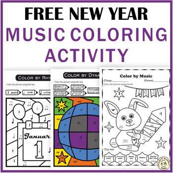 Preview of Free Music Worksheets | New Year 2023 Themed Music Coloring Activity