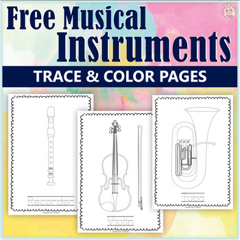 Preview of Free Musical Instruments Trace and Color Pages