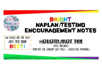 Preview of Free NAPLAN or Testing Encouragement Notes - Bright Theme