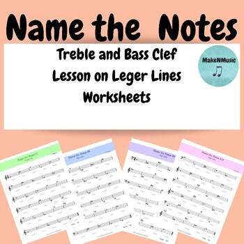 Preview of Music Lesson Ledger Lines Name the Notes Worksheets Answer Keys