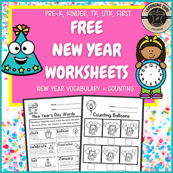 Preview of Free New Year 2024 Worksheets PreK Kindergarten TK First Grade January