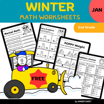 Preview of Free Winter Math Worksheets NO PREP for 2nd Grade