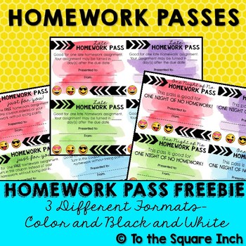 Preview of *Free* No Homework and Late Homework Passes