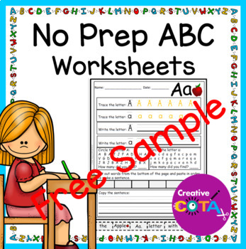 Preview of Free No Prep Alphabet Kindergarten and 1st Grade Literacy Worksheets