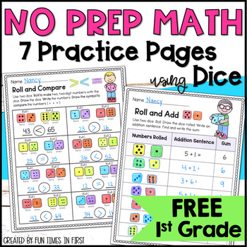 Preview of Free No Prep Math using Dice - No Prep Math Printables - Math Center Activities