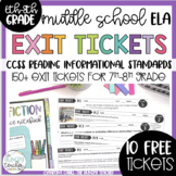 Free Nonfiction Reading Exit Tickets Assessment Quiz | 6th