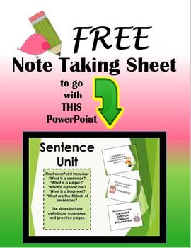 Preview of Free Note Taking Sheet for Sentence Unit PowerPoint