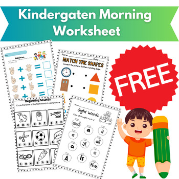 Free November Fall Math and Reading morning work worksheets for kindergaten