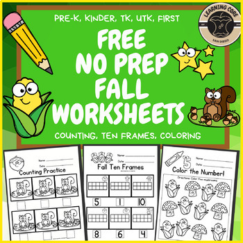 Preview of Free November Fall Worksheets No Prep PreK Kindergarten First Grade TK UTK