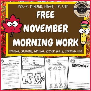 Preview of Free November Morning Work Packet PreK Kindergarten First TK UTK Special Ed