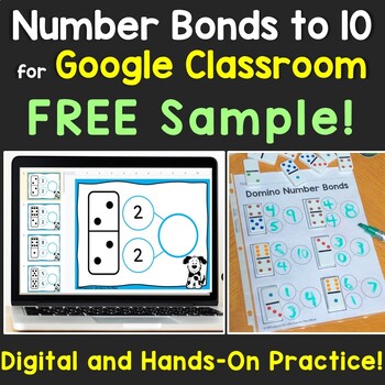 Preview of Free Number Bonds to 10 Digital Google Classroom & Print Template for Dominoes