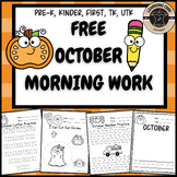 Free October Morning Work Packet PreK Kindergarten First TK UTK