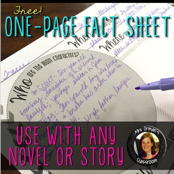 Preview of Free One Page Fact Sheet for Any Story or Novel