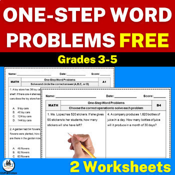 Preview of Free One Step Word Problems Worksheets | Add Subtract Multiply or Divide