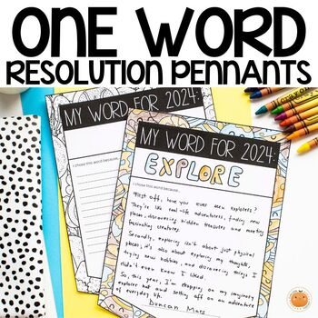 Preview of Free One Word New Year Resolution Pennants - Coloring & Writing Activity