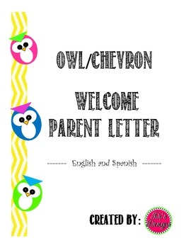 Preview of Free Owl/Chevron Parent Welcome Letter (English/Spanish)