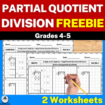 Preview of Free Partial Quotients Division Worksheets | 2-Digit and 3-Digit by 1-Digit