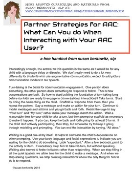 Preview of Free Partner Strategies for AAC Core Vocabulary Handout
