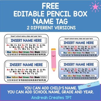 Preview of Free Pencil Box Name Tag - Editable