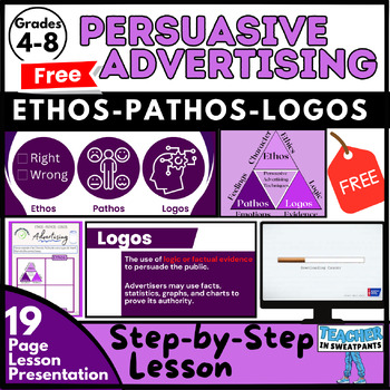 Preview of Free: Persuasive Advertising Lesson: Ethos, Pathos and Logos