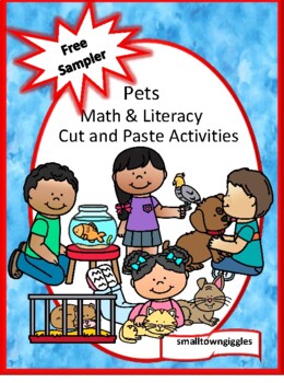 Preview of Free Pets Theme Cut and Paste Activities Special Education Math Literacy Packet