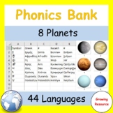 Free! Phonics Bank: 8 planets in 44 languages