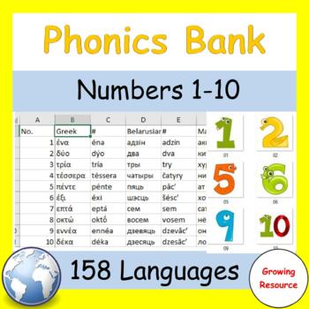 Preview of Free! Phonics Bank: Numbers 1-10 in 158 Languages