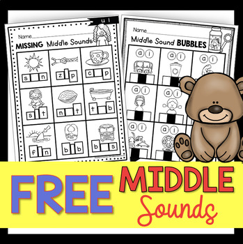 Preview of Free Phonics Worksheets - Middle Sounds in CVC Words Medial Short Vowels