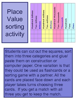 Preview of Free Place Value Large Numbers Cut and Paste Activity