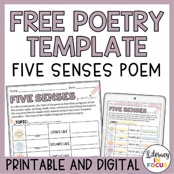 Preview of Free Poem Template | Five Senses Poetry Writing Activity | Print & Digital