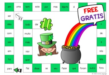 Preview of Free Português Sight words High frequency board game Patrick's day Portuguese