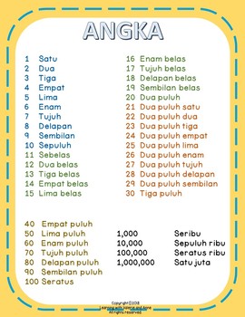 Preview of Free Poster Angka (Numbers 1-1000000 Poster in Indonesian)
