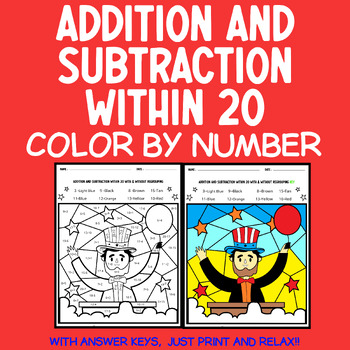 Preview of President's Day Math Coloring: Addition and Subtraction Within 20
