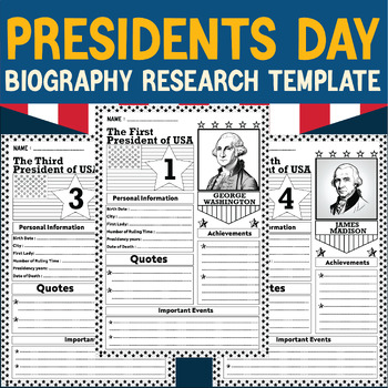 Preview of Free President’s Day Biography Research Template US History A4 Ready to printing