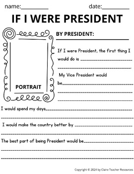 Preview of Free Presidents' Day Writing Prompt | If I Were President Activity
