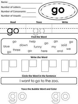 Free Preview of Pre-Primer Sight Word Worksheets by Caitlin Natale