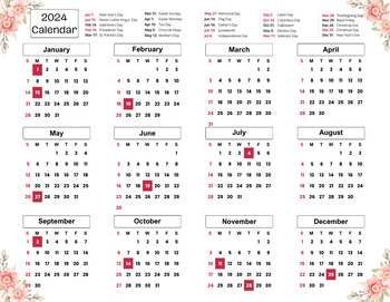 Printable 2024 Calendar with Holidays by Sophia Marie Turnier | TPT