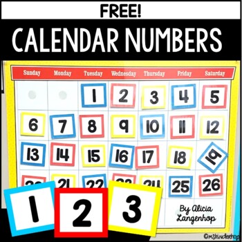 printable calendar numbers 1 31 teaching resources tpt