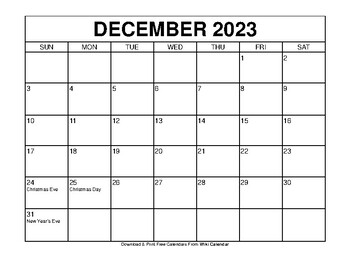 Free Printable December 2023 Calendar Templates by Sharon Gore | TPT