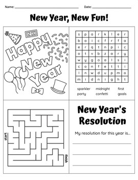 Preview of Free Printable New Year's Activity Sheet