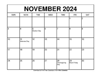 Free Printable November 2024 Calendar Templates by Sharon Gore TPT