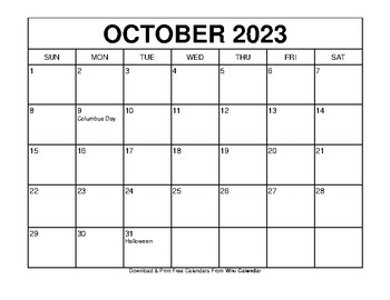 Printable October 2023 Calendar Templates 