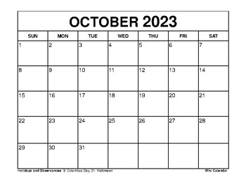 Free Printable October 2023 Calendar Templates by Sharon Gore | TPT